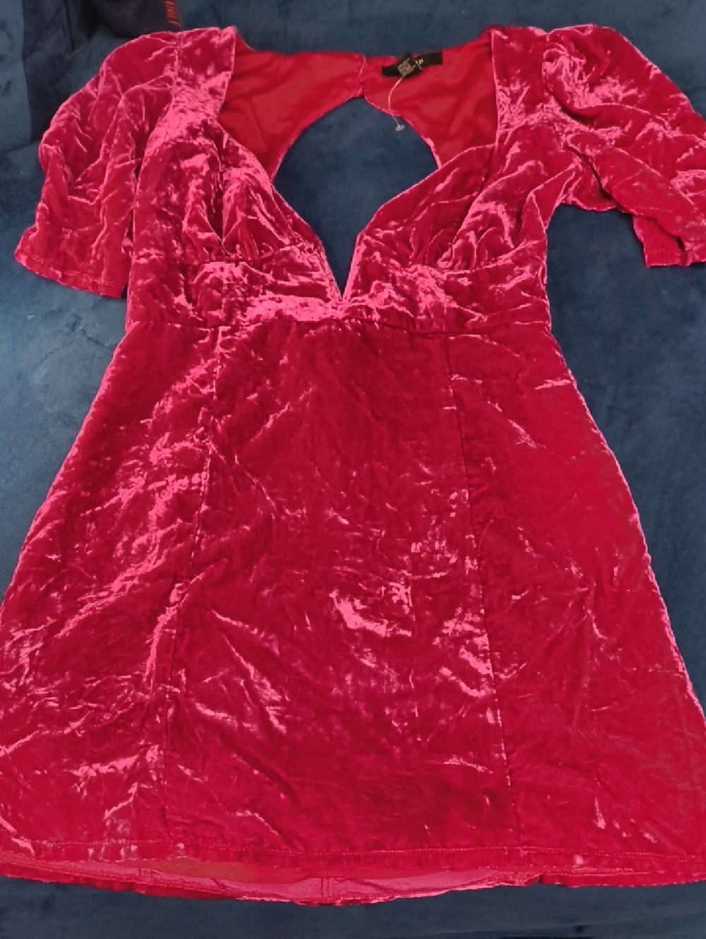 Forever 21 Fuchsia Pink Crushed Velvet V-Neck Mini Dress